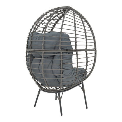 Πολυθρόνα Nestie Wicker Rattan Γκρι-Μεταλλικό Γκρι Πόδι-Γκρι Μαξιλάρι 102x80x155