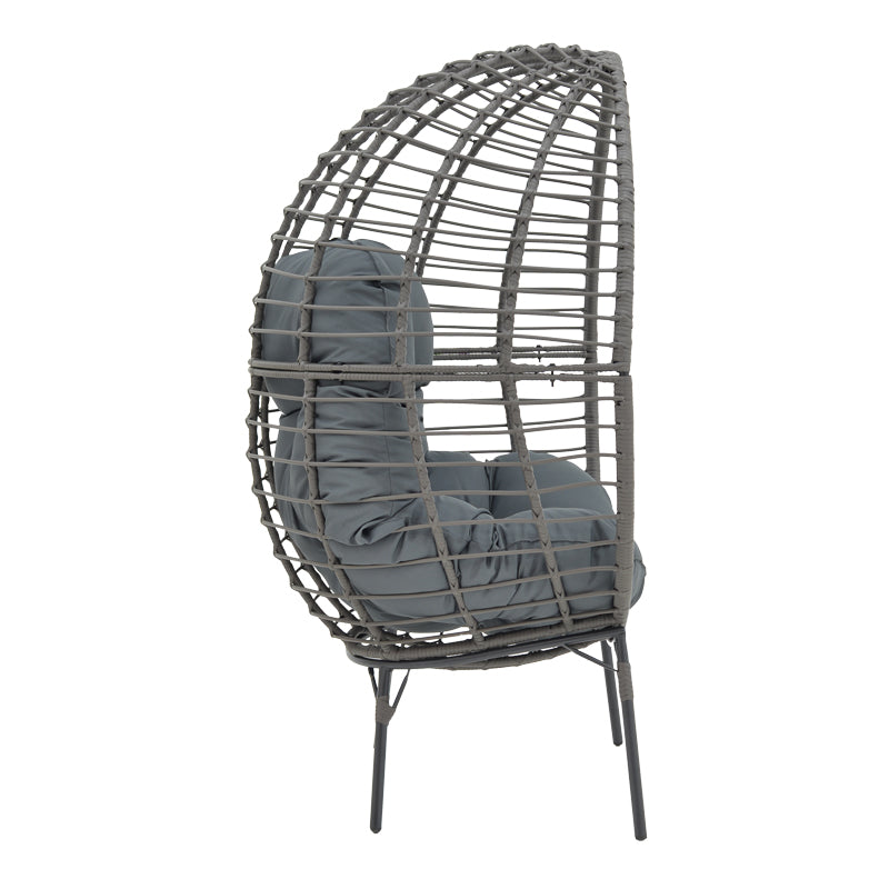 Πολυθρόνα Nestie Wicker Rattan Γκρι-Μεταλλικό Γκρι Πόδι-Γκρι Μαξιλάρι 102x80x155