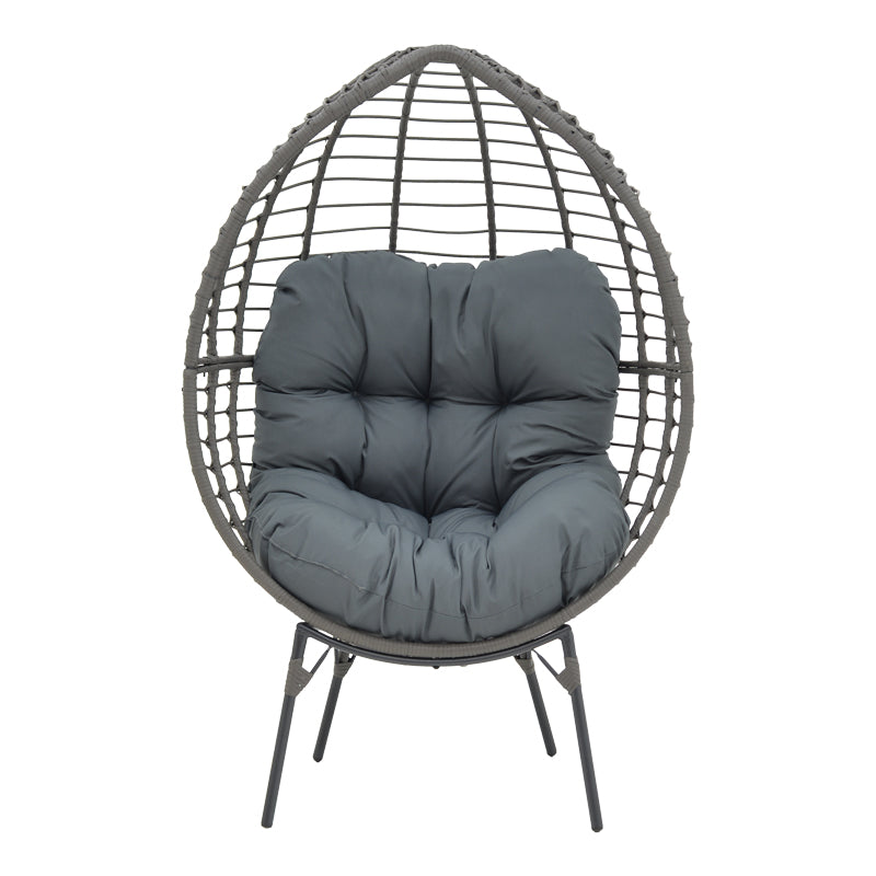 Πολυθρόνα Nestie Wicker Rattan Γκρι-Μεταλλικό Γκρι Πόδι-Γκρι Μαξιλάρι 102x80x155