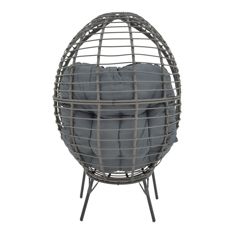 Πολυθρόνα Nestie Wicker Rattan Γκρι-Μεταλλικό Γκρι Πόδι-Γκρι Μαξιλάρι 102x80x155