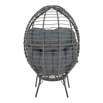 Πολυθρόνα Nestie Wicker Rattan Γκρι-Μεταλλικό Γκρι Πόδι-Γκρι Μαξιλάρι 102x80x155