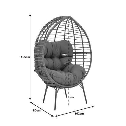 Πολυθρόνα Nestie Wicker Rattan Γκρι-Μεταλλικό Γκρι Πόδι-Γκρι Μαξιλάρι 102x80x155