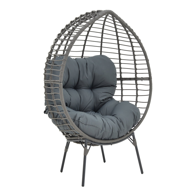 Πολυθρόνα Nestie Wicker Rattan Γκρι-Μεταλλικό Γκρι Πόδι-Γκρι Μαξιλάρι 102x80x155