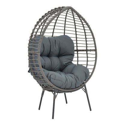 Πολυθρόνα Nestie Wicker Rattan Γκρι-Μεταλλικό Γκρι Πόδι-Γκρι Μαξιλάρι 102x80x155