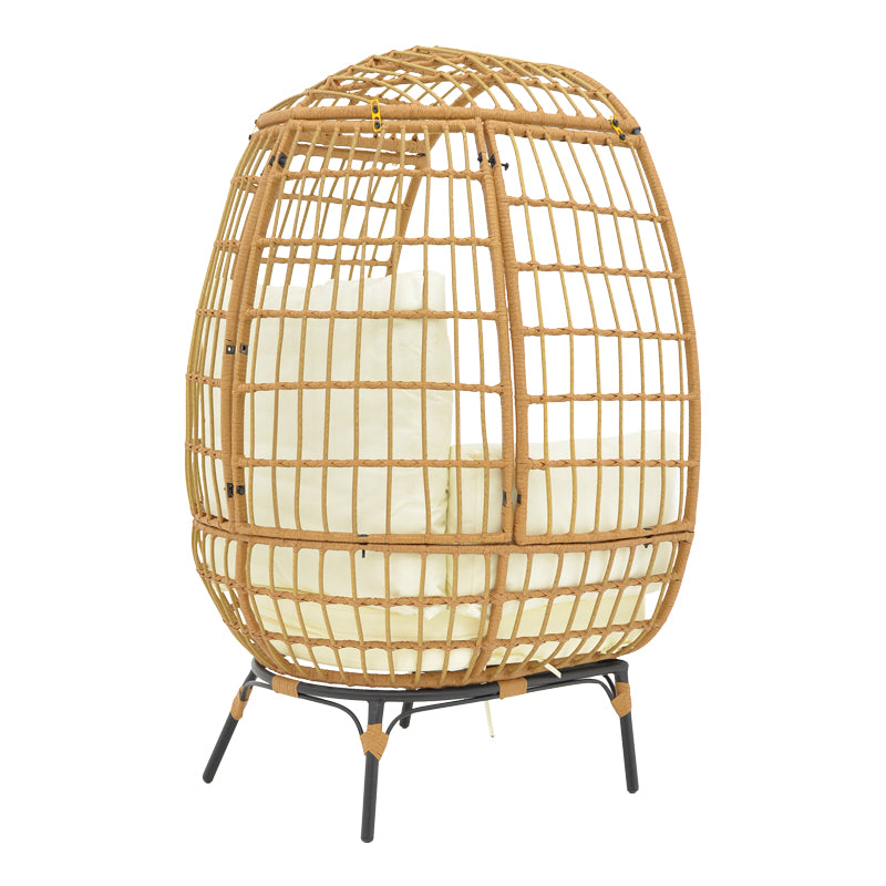 Πολυθρόνα Frox Wicker Rattan Φυσικό-Μεταλλικό Φυσικό-Μαύρο Πόδι-Μπεζ Μαξιλάρι 96x76x145