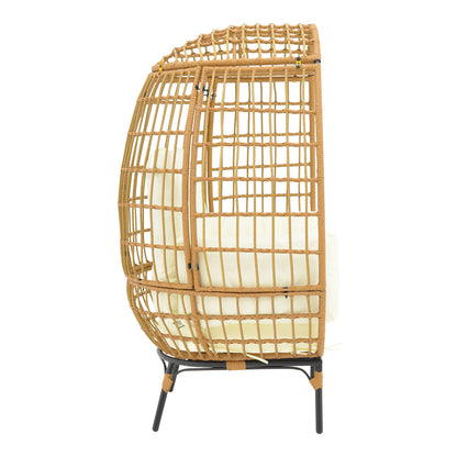 Πολυθρόνα Frox Wicker Rattan Φυσικό-Μεταλλικό Φυσικό-Μαύρο Πόδι-Μπεζ Μαξιλάρι 96x76x145