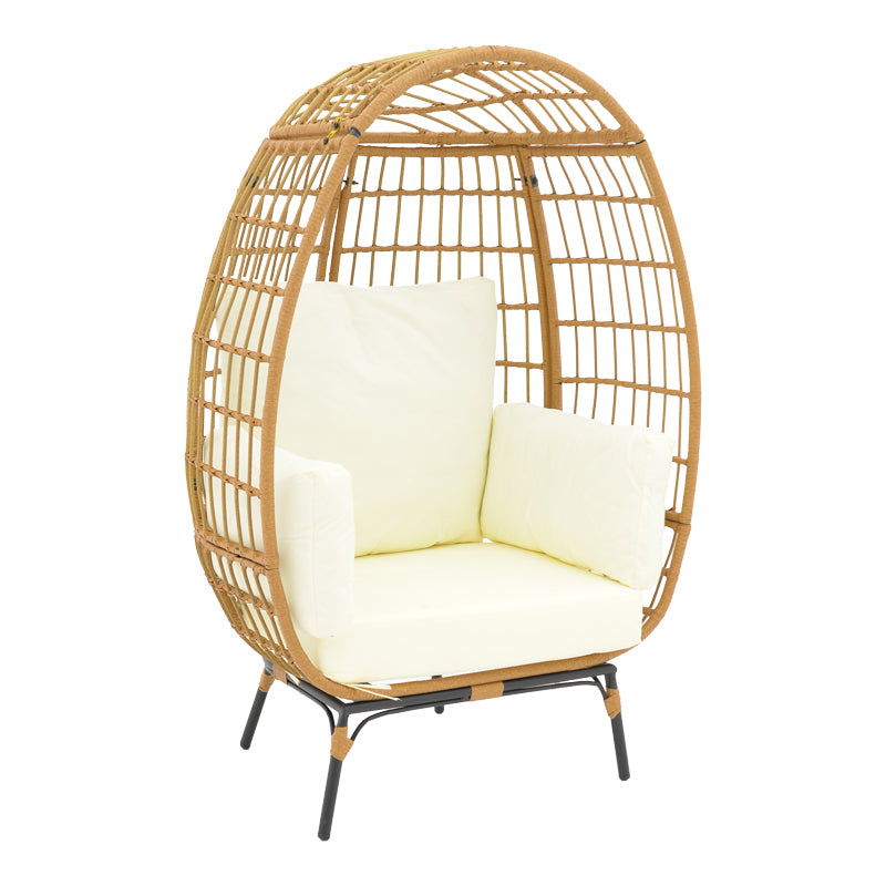 Πολυθρόνα Frox Wicker Rattan Φυσικό-Μεταλλικό Φυσικό-Μαύρο Πόδι-Μπεζ Μαξιλάρι 96x76x145