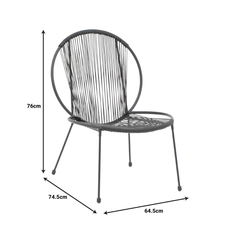 Καρέκλα Κήπου Dapper Μαύρο Μέταλλο-PE Μαύρο 64.5x74.5x76