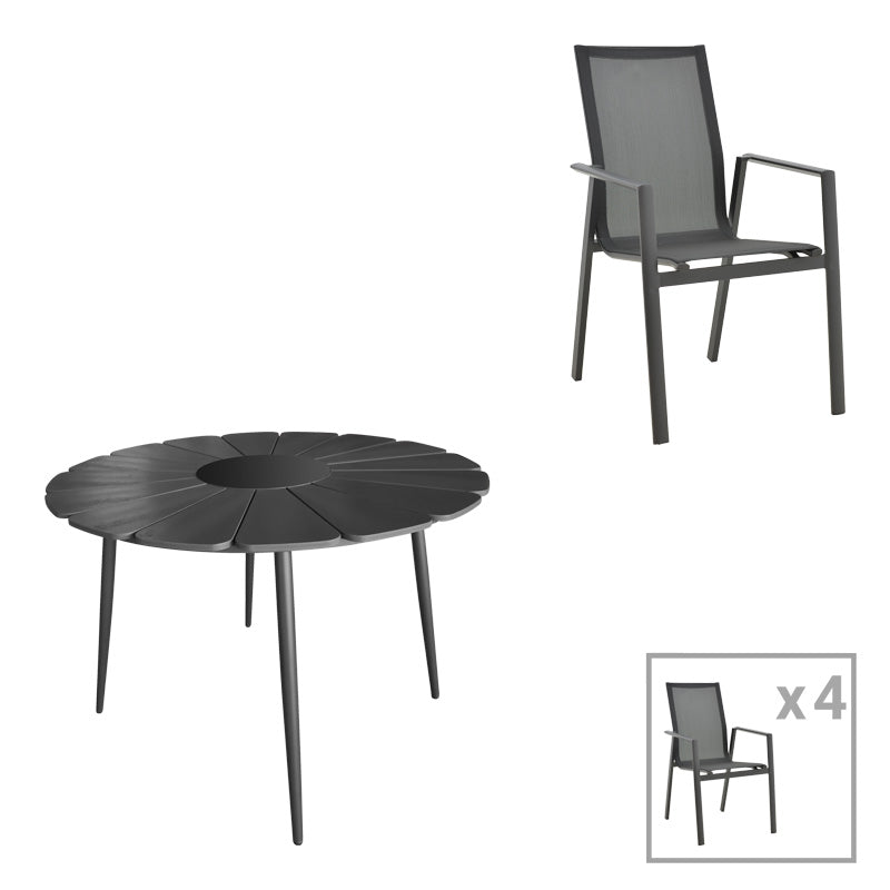 Τραπεζαρία Pinap-Dashiell Σετ 5 Τεμ Μαύρο Αλουμίνιο και Plywood σε Μαύρη Απόχρωση Φ110x74