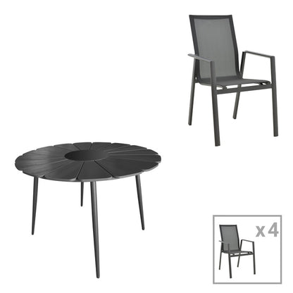 Τραπεζαρία Pinap-Dashiell Σετ 5 Τεμ Μαύρο Αλουμίνιο και Plywood σε Μαύρη Απόχρωση Φ110x74