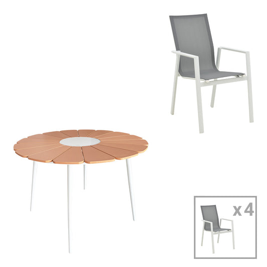 Τραπεζαρία Pinap-Dashiell Σετ 5 Τεμ Λευκό Αλουμίνιο και Plywood σε Φυσική Απόχρωση Φ110x74