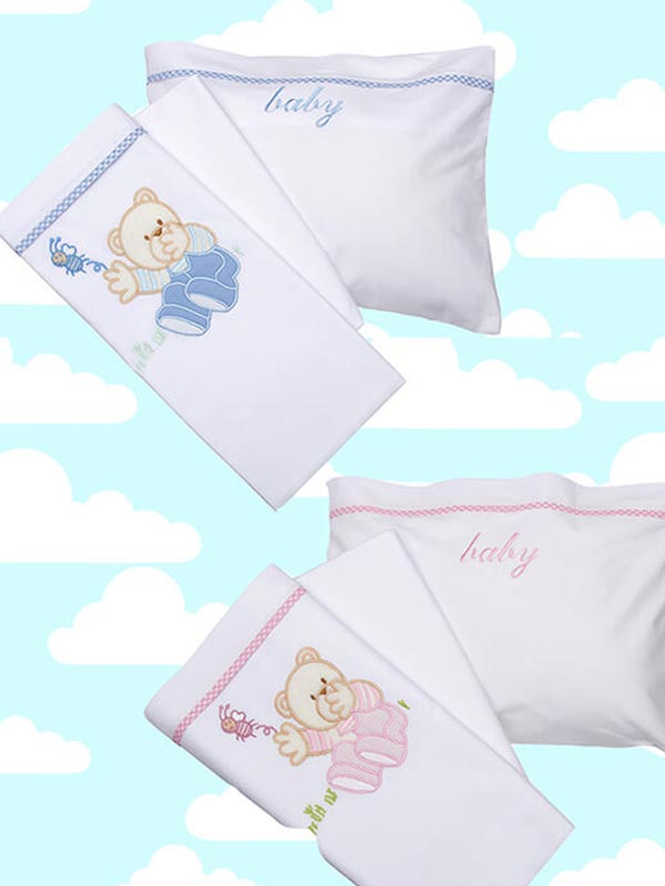 Σεντόνια Κεντητά Κούνιας Bear 04 Blue Κούνιας