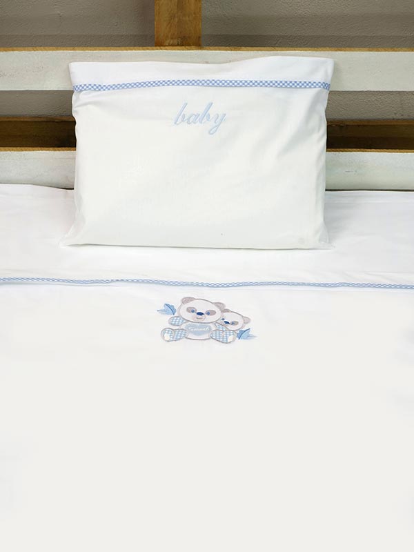 Σεντόνια Κεντητά Κούνιας Panda 02 Blue Κούνιας