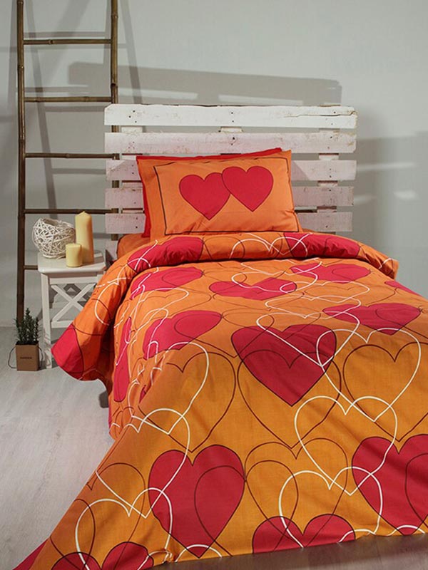 Σετ Σεντόνια Cotton Feelings Εμπριμέ 910 Orange Μονό 165x270εκ