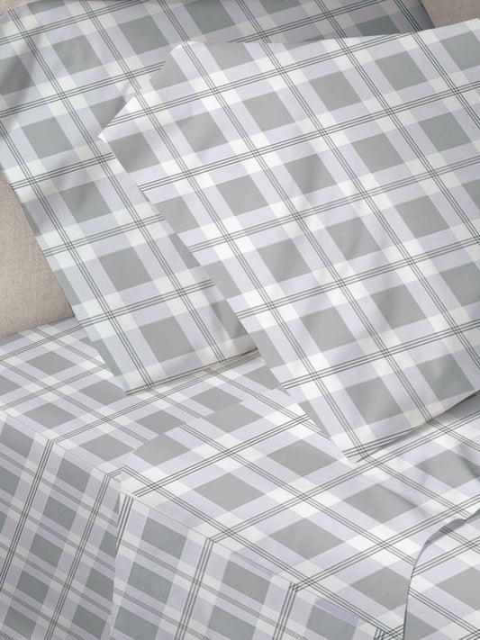 Σετ Σεντόνια Menta Εμπριμέ 380 Check Μονό 160x250εκ