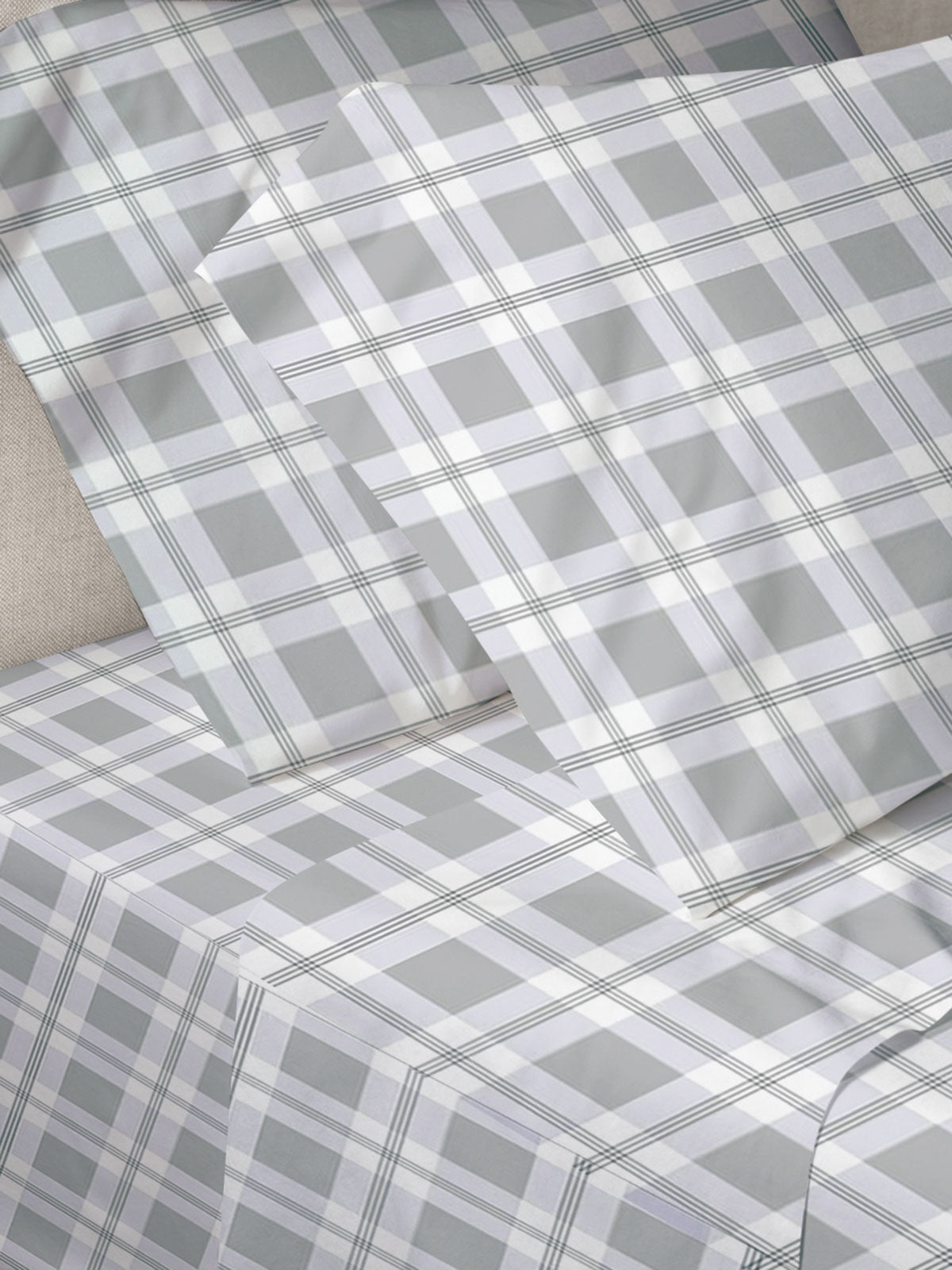 Σετ Σεντόνια Menta Εμπριμέ 380 Check Διπλό 200x250εκ