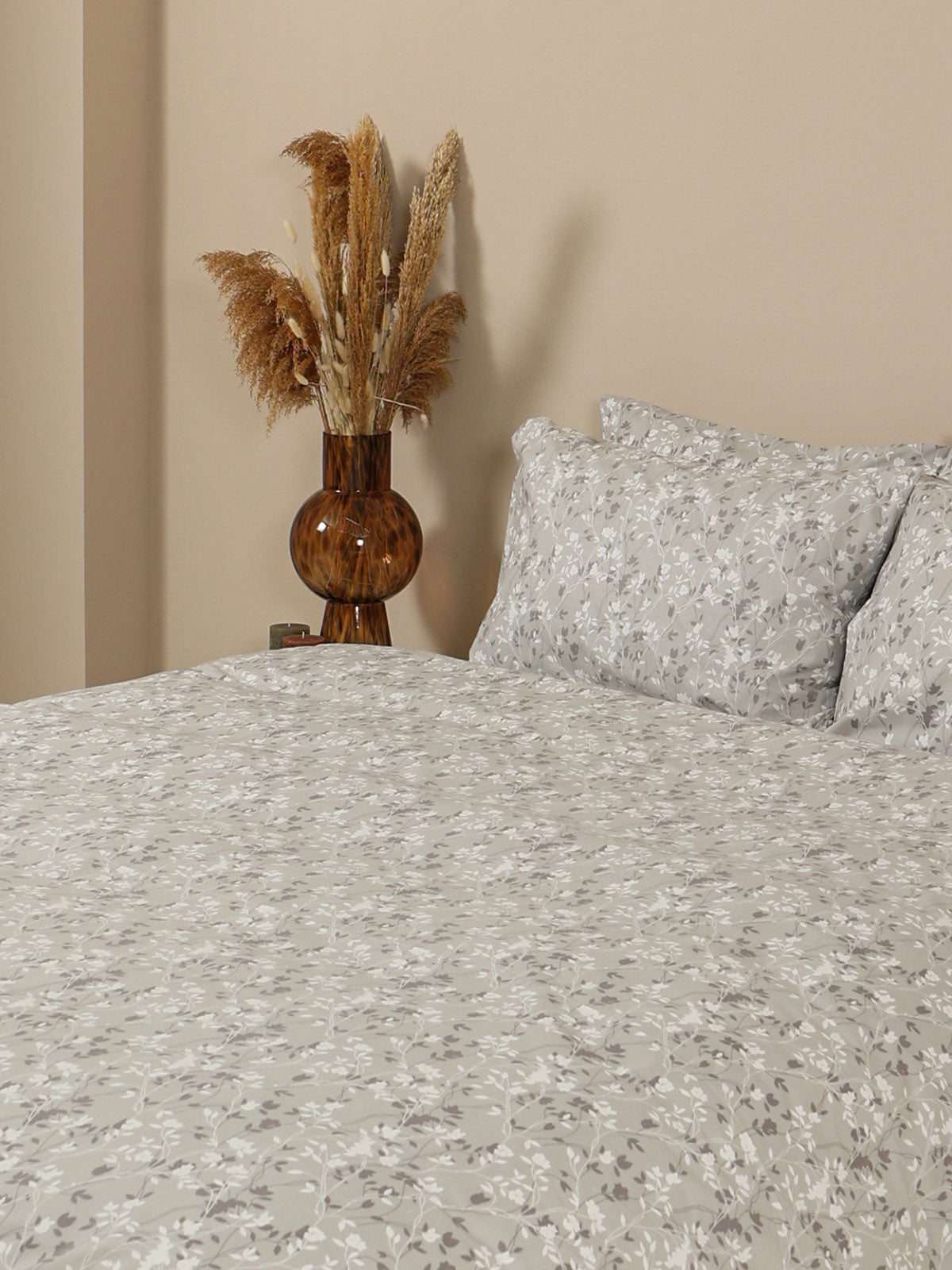 Σετ Σεντόνια Menta Εμπριμέ 320 Grey Υπέρδιπλο 235x250εκ