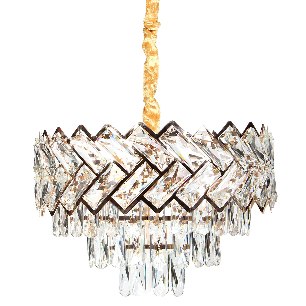 Φωτιστικό Κρεμαστό Μεταλλικό 5 x Ε14 Φ40x27-77 εκ. Χρυσό με Κρύσταλλα