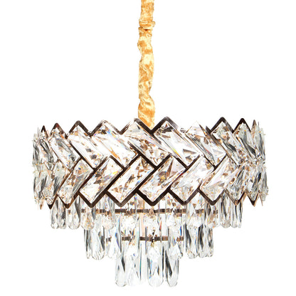 Φωτιστικό Κρεμαστό Μεταλλικό 5 x Ε14 Φ40x27-77 εκ. Χρυσό με Κρύσταλλα