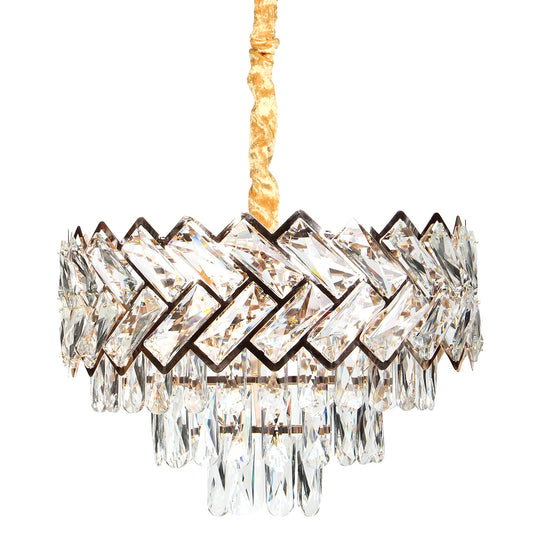 Φωτιστικό Κρεμαστό Μεταλλικό 5 x Ε14 Φ40x27-77 εκ. Χρυσό με Κρύσταλλα