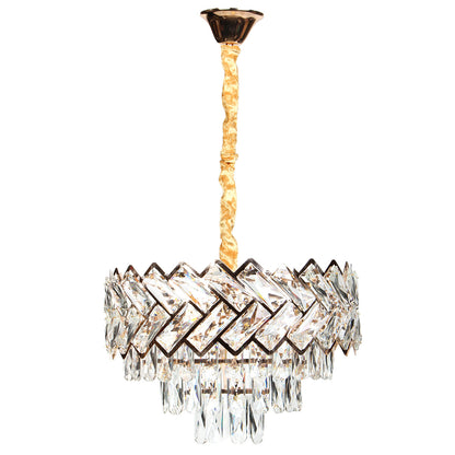 Φωτιστικό Κρεμαστό Μεταλλικό 5 x Ε14 Φ40x27-77 εκ. Χρυσό με Κρύσταλλα