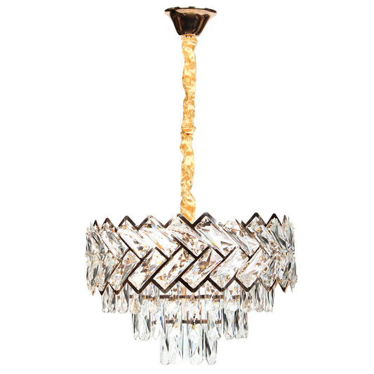 Φωτιστικό Κρεμαστό Μεταλλικό 5 x Ε14 Φ40x27-77 εκ. Χρυσό με Κρύσταλλα