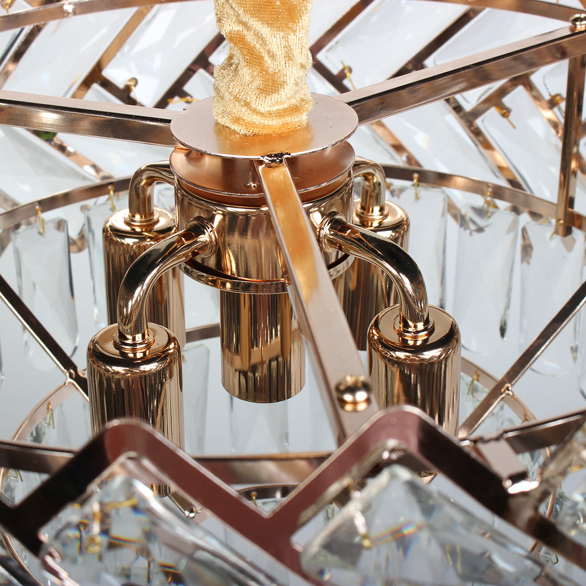 Φωτιστικό Κρεμαστό Μεταλλικό 5 x Ε14 Φ40x27-77 εκ. Χρυσό με Κρύσταλλα