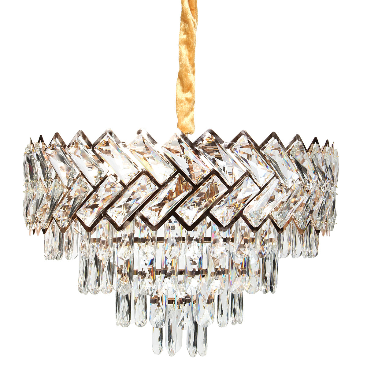 Φωτιστικό Κρεμαστό Μεταλλικό 8 x Ε14 Φ50x32-82 εκ. Χρυσό με Κρύσταλλα