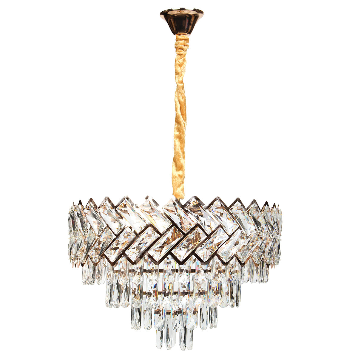 Φωτιστικό Κρεμαστό Μεταλλικό 8 x Ε14 Φ50x32-82 εκ. Χρυσό με Κρύσταλλα