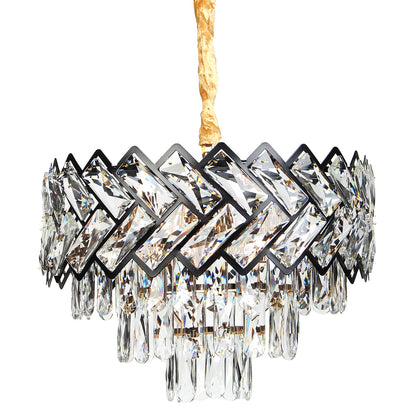 Φωτιστικό Κρεμαστό Μεταλλικό 5 x Ε14 Φ40x27-77 εκ. Μαύρο Χρυσό με Κρύσταλλα