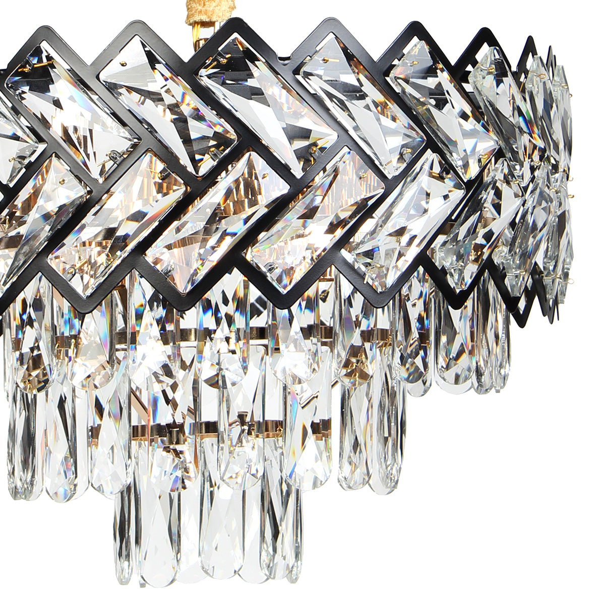 Φωτιστικό Κρεμαστό Μεταλλικό 5 x Ε14 Φ40x27-77 εκ. Μαύρο Χρυσό με Κρύσταλλα