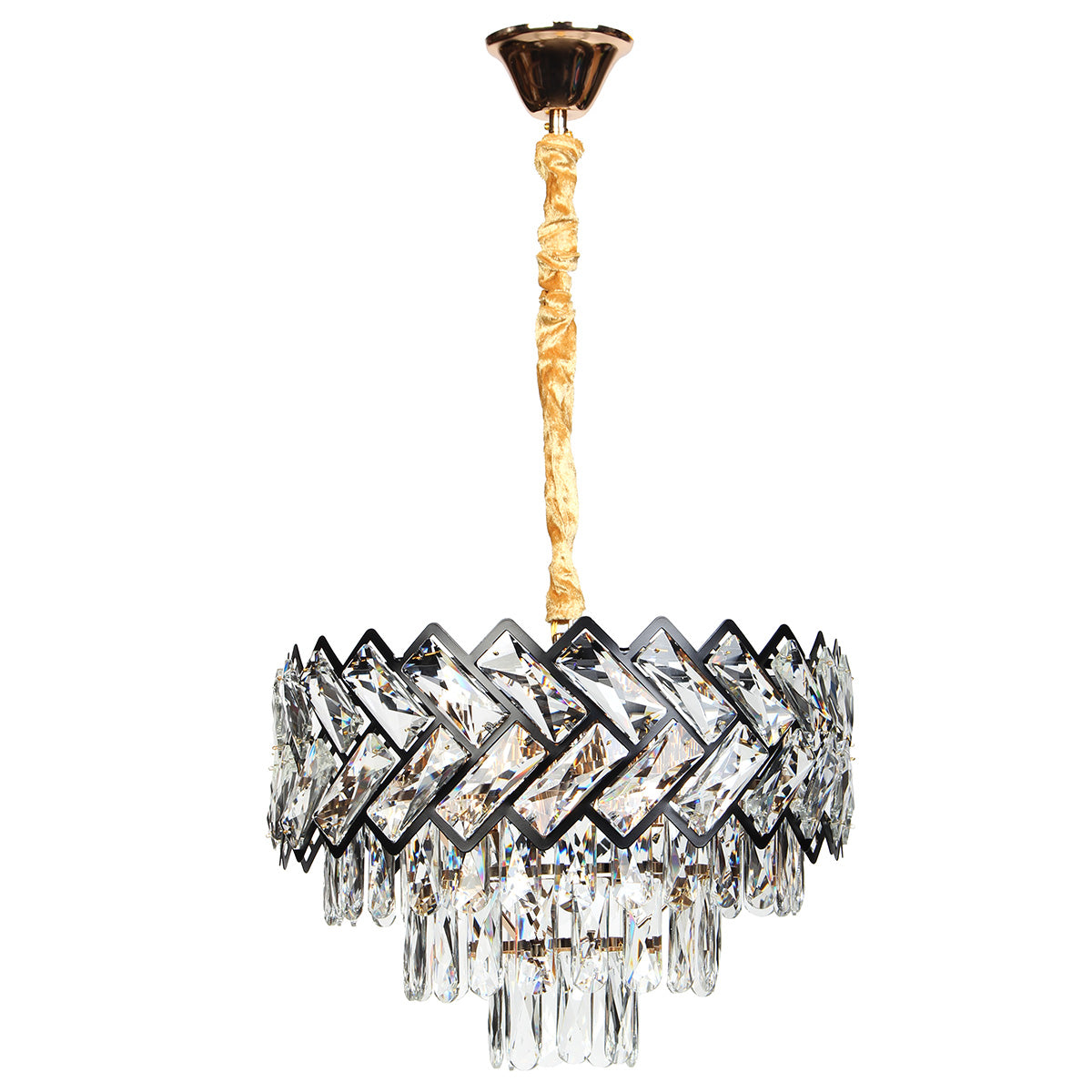 Φωτιστικό Κρεμαστό Μεταλλικό 5 x Ε14 Φ40x27-77 εκ. Μαύρο Χρυσό με Κρύσταλλα