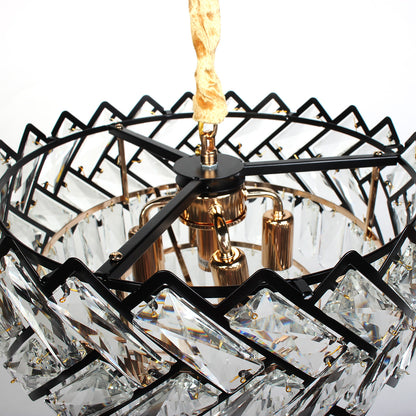 Φωτιστικό Κρεμαστό Μεταλλικό 5 x Ε14 Φ40x27-77 εκ. Μαύρο Χρυσό με Κρύσταλλα