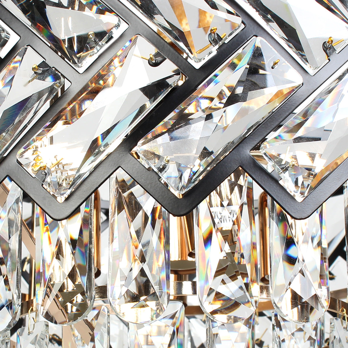 Φωτιστικό Κρεμαστό Μεταλλικό 5 x Ε14 Φ40x27-77 εκ. Μαύρο Χρυσό με Κρύσταλλα