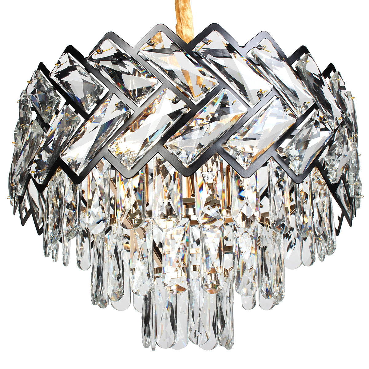 Φωτιστικό Κρεμαστό Μεταλλικό 5 x Ε14 Φ40x27-77 εκ. Μαύρο Χρυσό με Κρύσταλλα