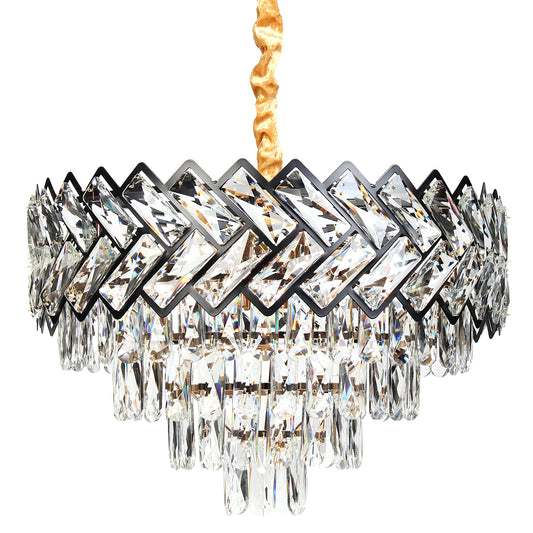 Φωτιστικό Κρεμαστό Μεταλλικό 8 x Ε14 Φ50x32-82 εκ. Μαύρο Χρυσό με Κρύσταλλα