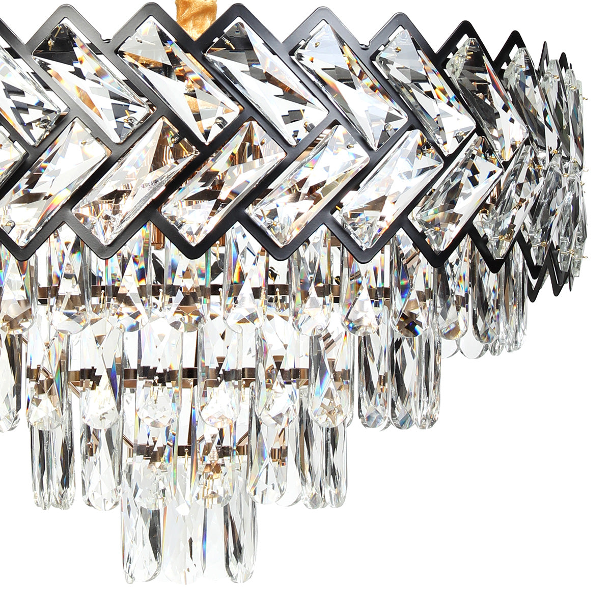 Φωτιστικό Κρεμαστό Μεταλλικό 8 x Ε14 Φ50x32-82 εκ. Μαύρο Χρυσό με Κρύσταλλα