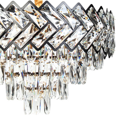 Φωτιστικό Κρεμαστό Μεταλλικό 8 x Ε14 Φ50x32-82 εκ. Μαύρο Χρυσό με Κρύσταλλα