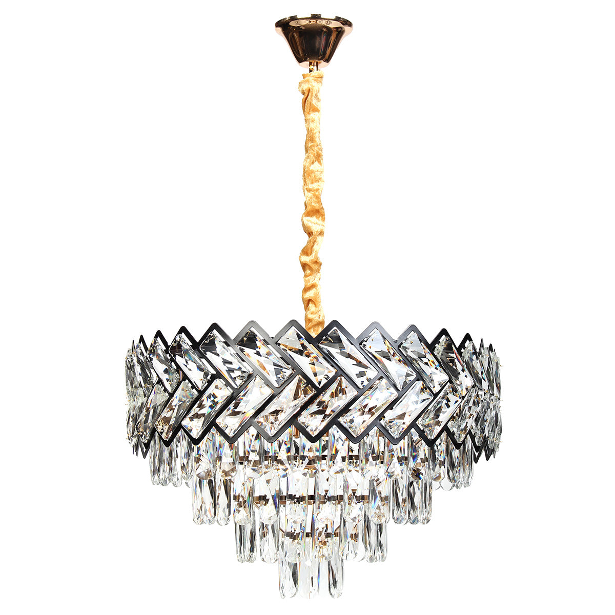 Φωτιστικό Κρεμαστό Μεταλλικό 8 x Ε14 Φ50x32-82 εκ. Μαύρο Χρυσό με Κρύσταλλα