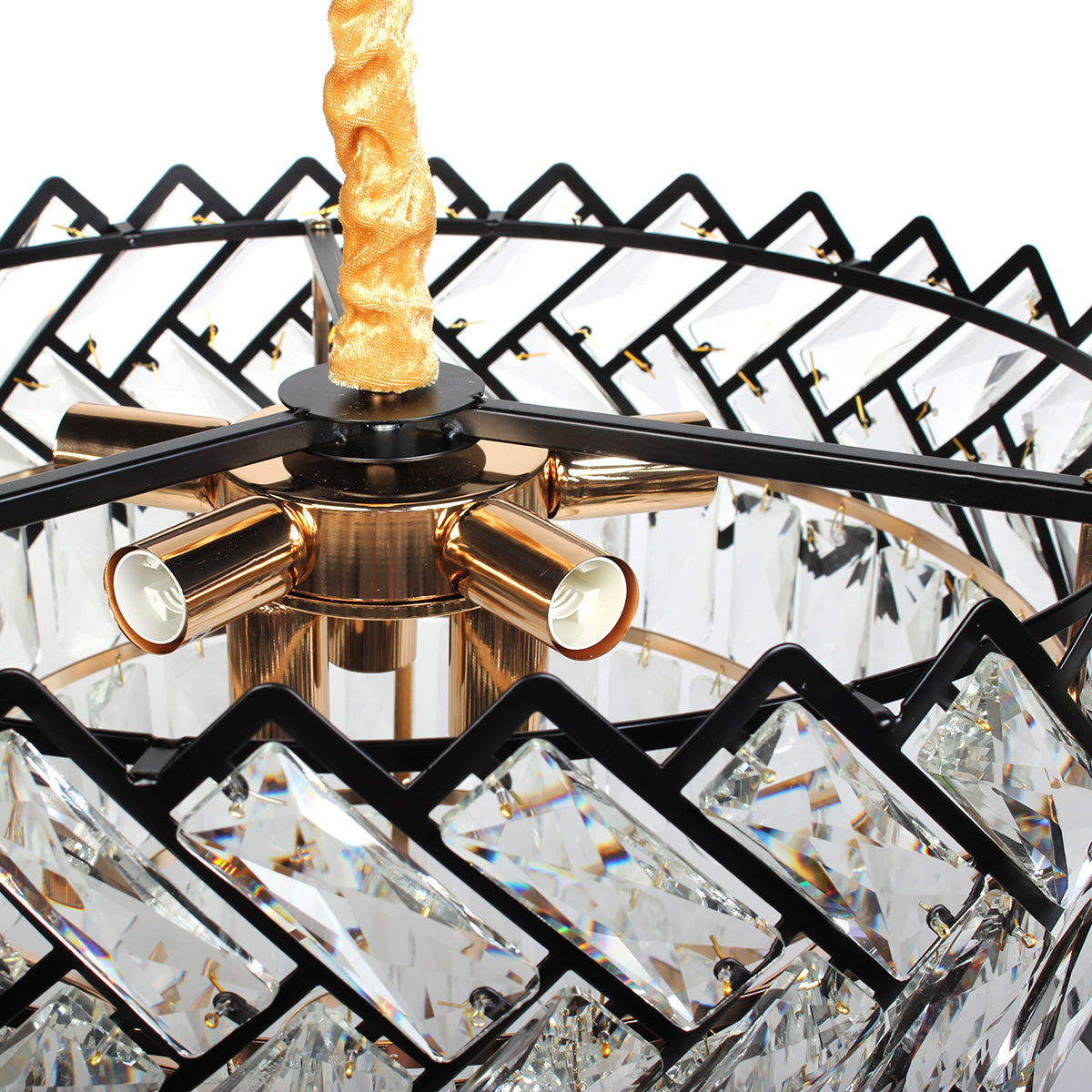 Φωτιστικό Κρεμαστό Μεταλλικό 8 x Ε14 Φ50x32-82 εκ. Μαύρο Χρυσό με Κρύσταλλα