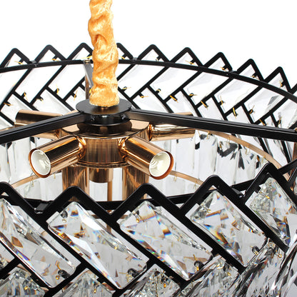 Φωτιστικό Κρεμαστό Μεταλλικό 8 x Ε14 Φ50x32-82 εκ. Μαύρο Χρυσό με Κρύσταλλα