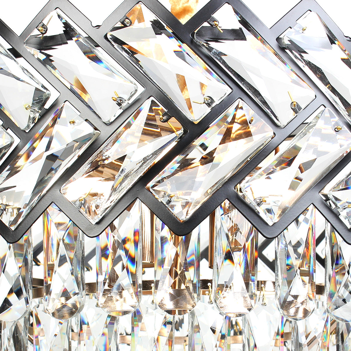 Φωτιστικό Κρεμαστό Μεταλλικό 8 x Ε14 Φ50x32-82 εκ. Μαύρο Χρυσό με Κρύσταλλα