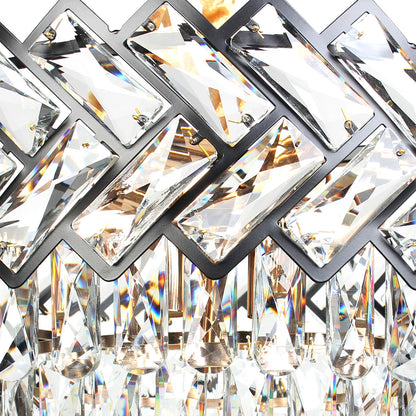 Φωτιστικό Κρεμαστό Μεταλλικό 8 x Ε14 Φ50x32-82 εκ. Μαύρο Χρυσό με Κρύσταλλα