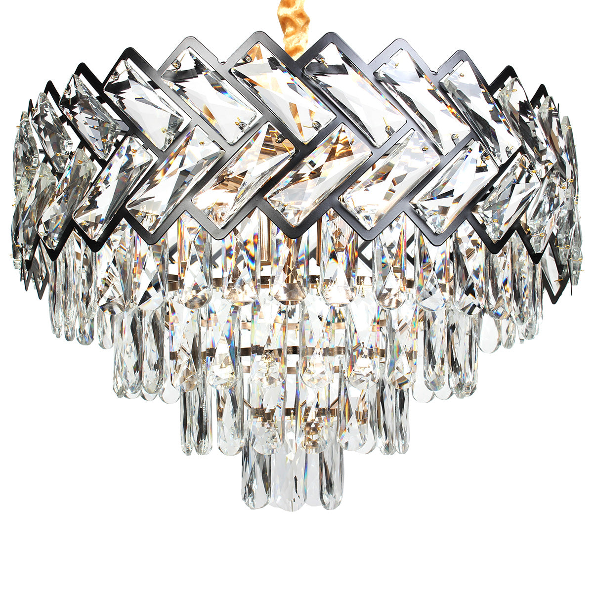 Φωτιστικό Κρεμαστό Μεταλλικό 8 x Ε14 Φ50x32-82 εκ. Μαύρο Χρυσό με Κρύσταλλα