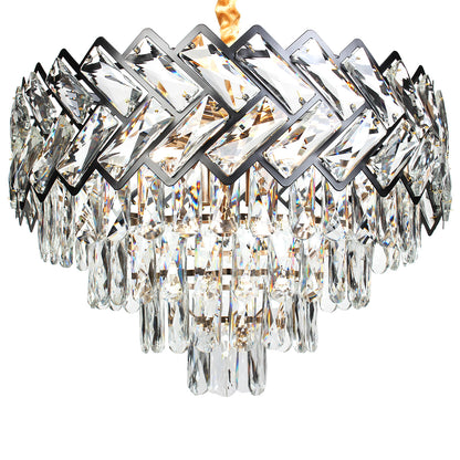 Φωτιστικό Κρεμαστό Μεταλλικό 8 x Ε14 Φ50x32-82 εκ. Μαύρο Χρυσό με Κρύσταλλα