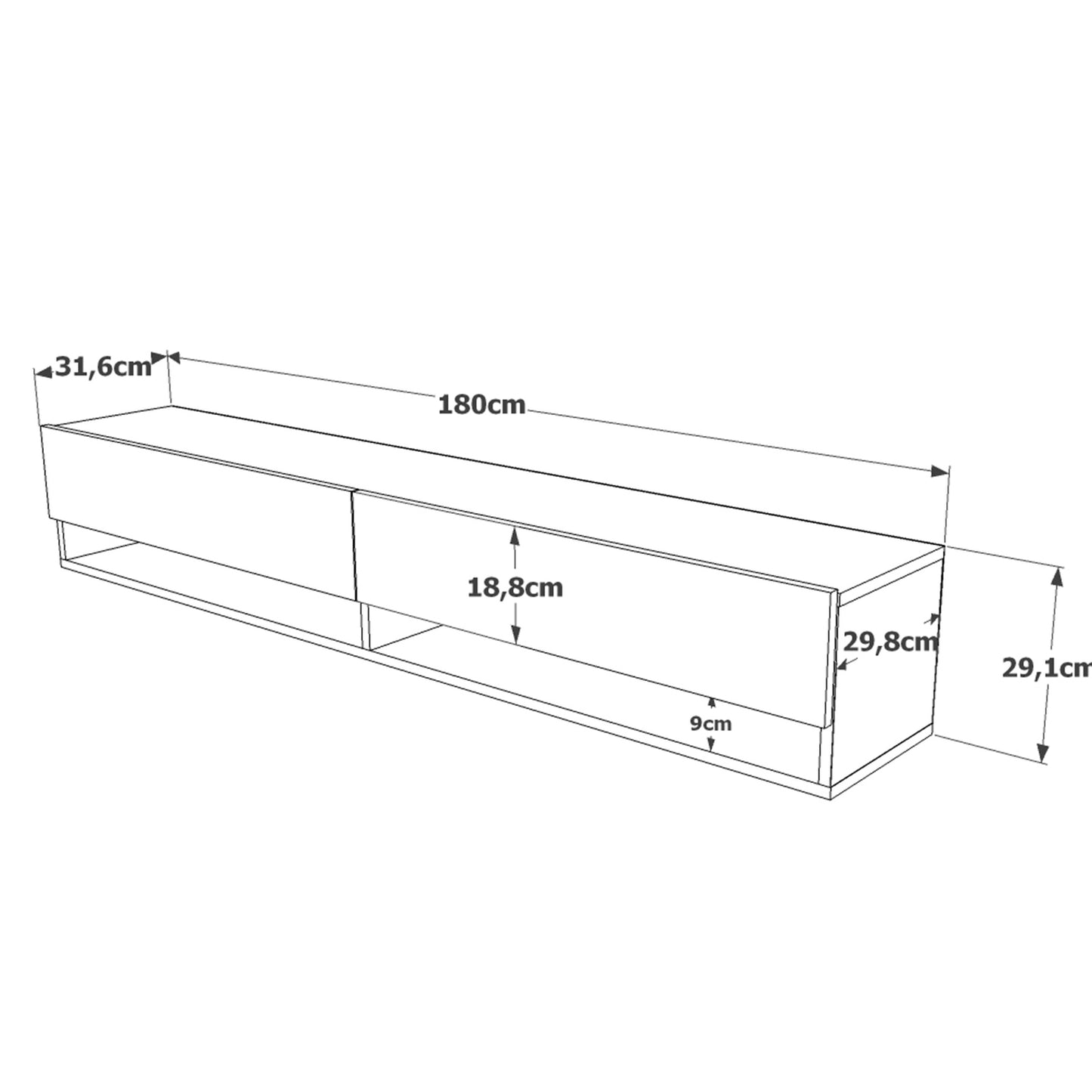 Έπιπλο Τηλεόρασης Sonning Πεύκο Μοριοσανίδα 180x31.6x29.6