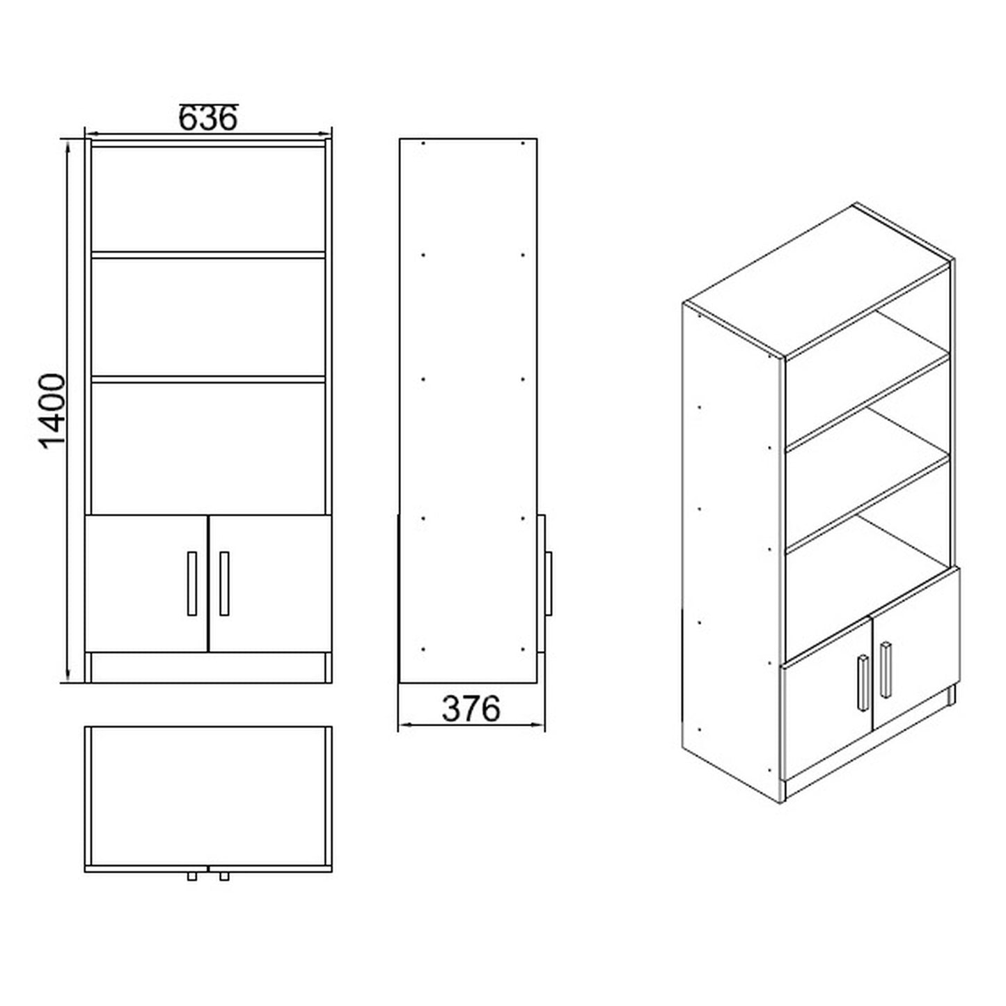 Βιβλιοθήκη Edgware Οξιά/Μαύρο Μοριοσανίδα 63.6x37.6x140