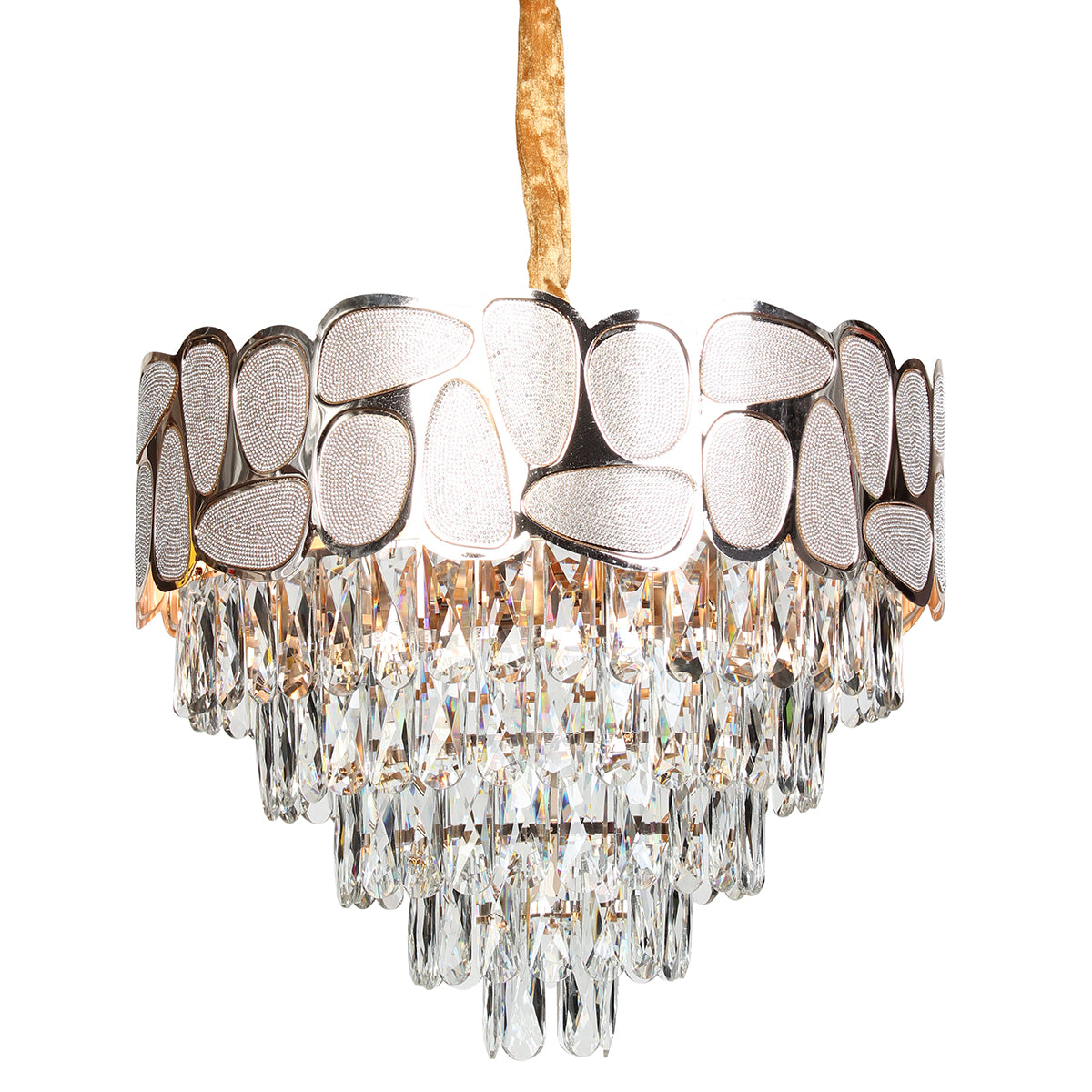 Φωτιστικό Κρεμαστό Μεταλλικό 7 x Ε14 Φ47x38 εκ. Champagne Gold με Κρύσταλλα