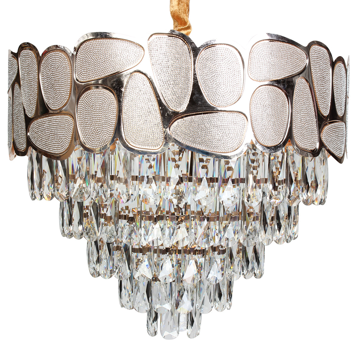 Φωτιστικό Κρεμαστό Μεταλλικό 7 x Ε14 Φ47x38 εκ. Champagne Gold με Κρύσταλλα