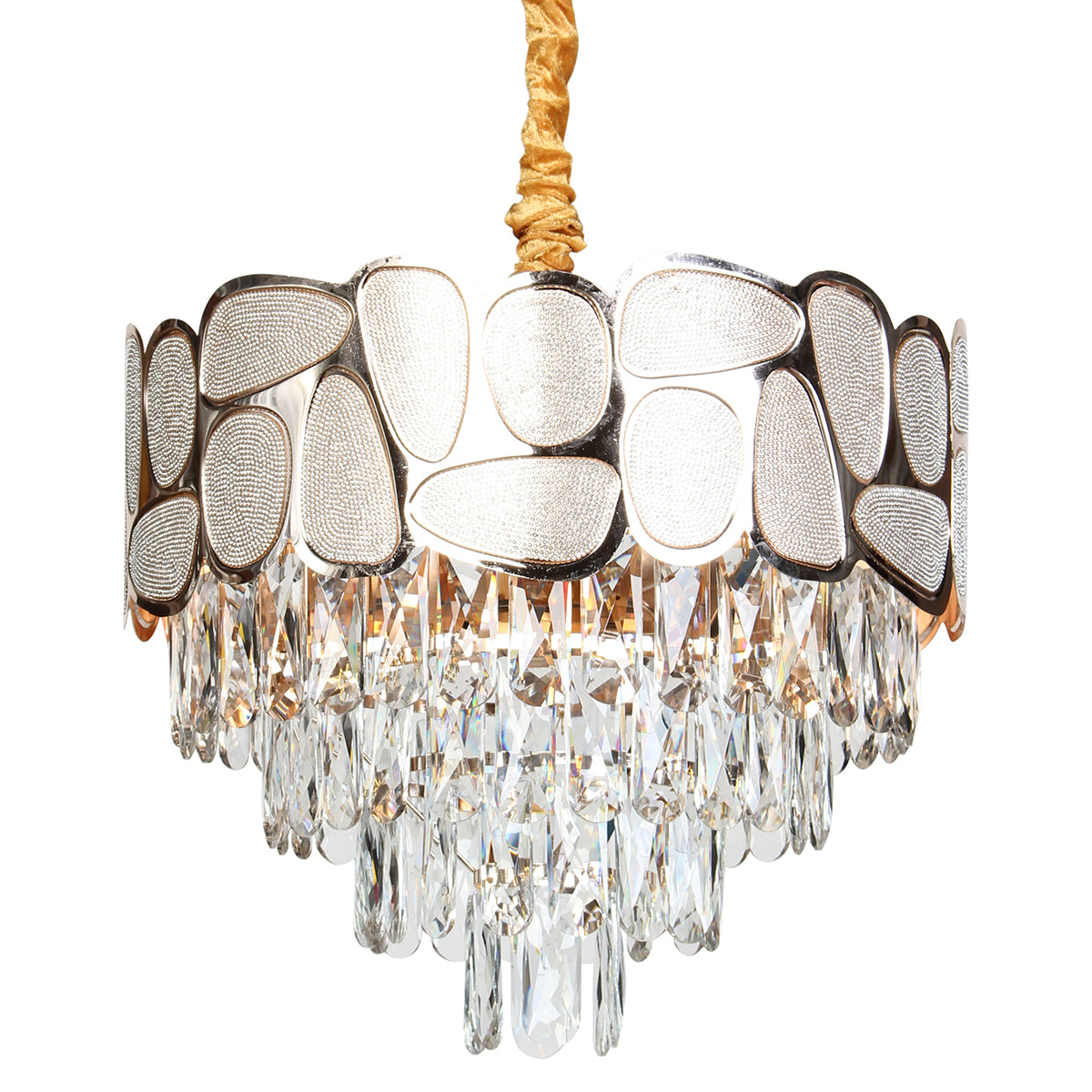 Φωτιστικό Κρεμαστό Μεταλλικό 8 x Ε14 Φ47x24 εκ. Χρυσό με Κρύσταλλα και Γυάλινα Διακοσμητικά